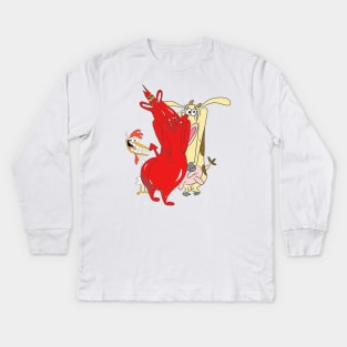 Cow and Chicken with Red Guy Kids Long Sleeve T-Shirt